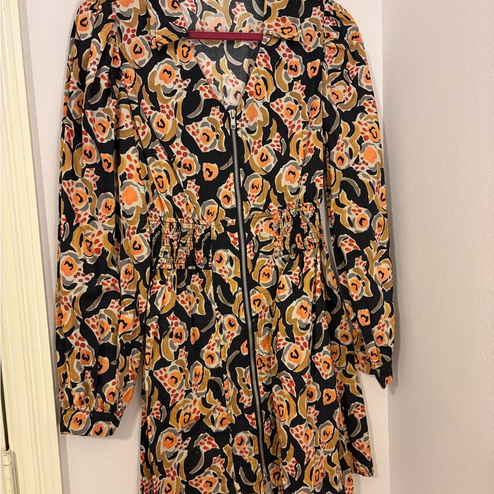 JODIFL Black and Orange Floral Long Sleeve Dress